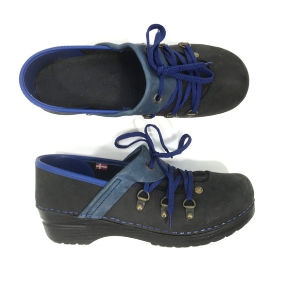 Sanita Shoes - Sanita Hiking Leather Clog Lace-up Blue Black Shoe
